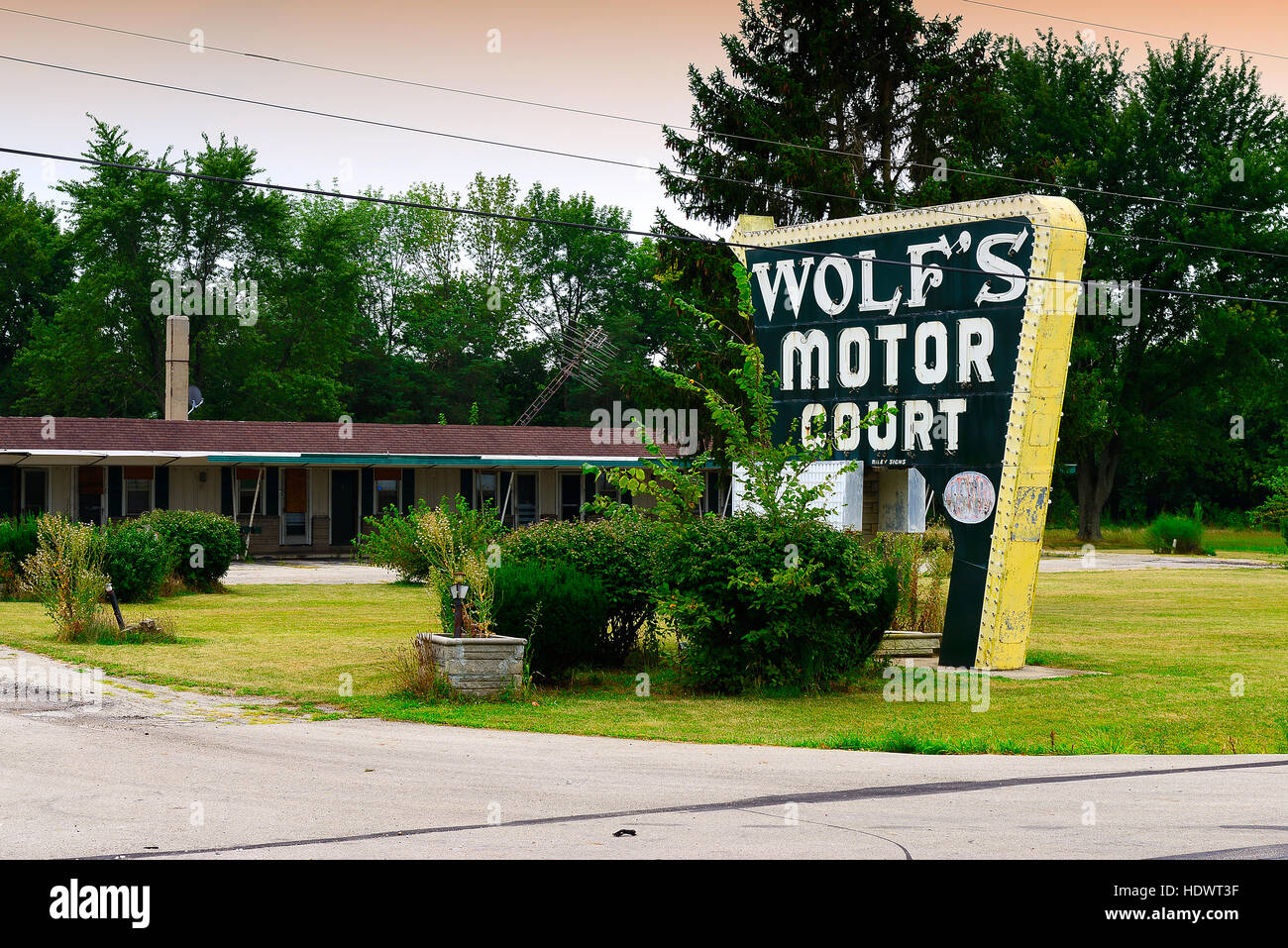 Le Wolf's Motor Court sur l'autoroute en dehors de Elwood, Indiana Banque D'Images
