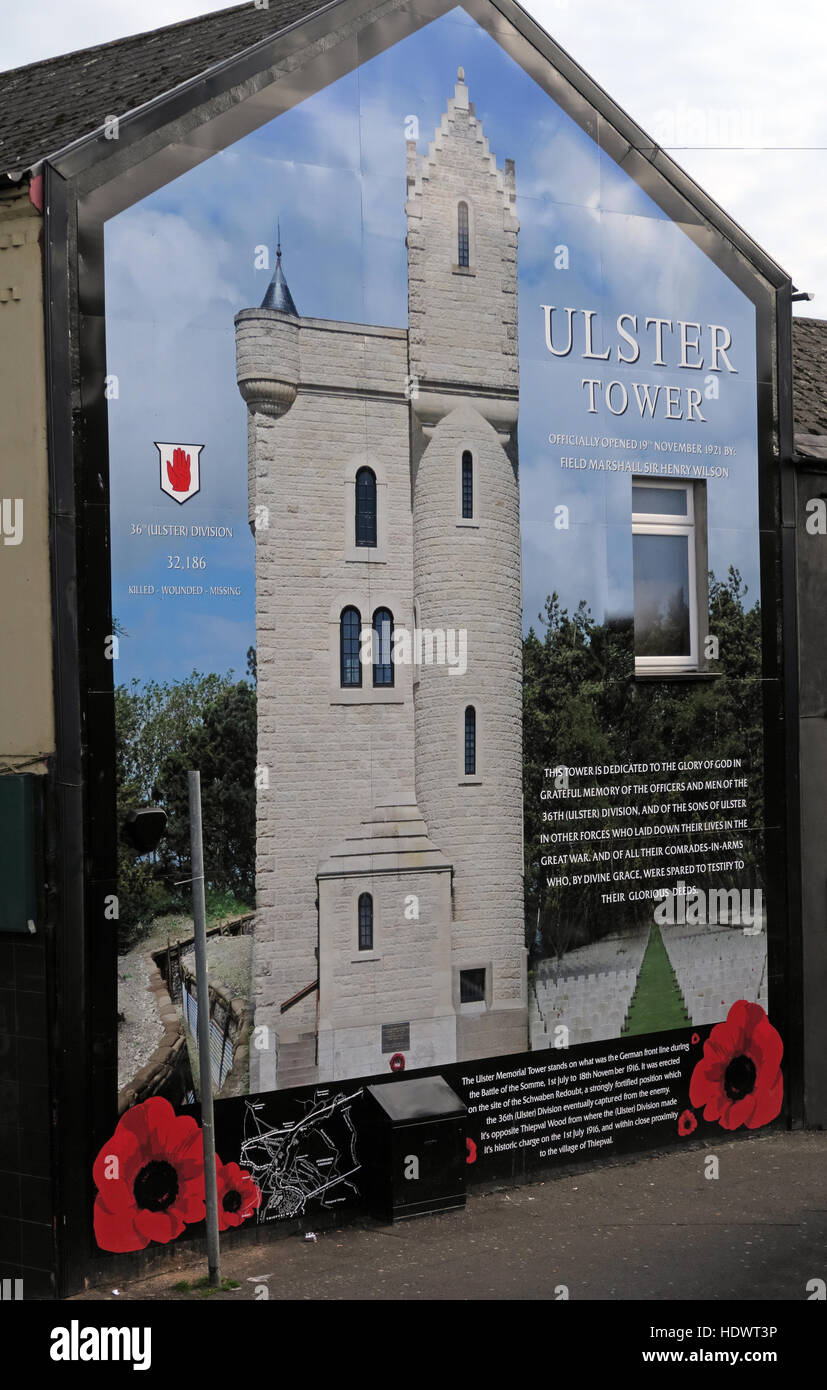 La tour d'Ulster, fresque de Shankill Road West Belfast, Irlande du Nord, Royaume-Uni Banque D'Images
