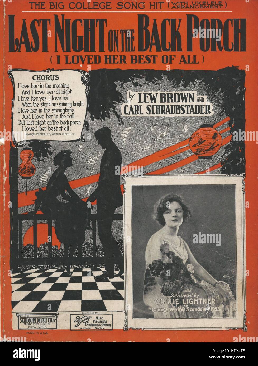 'La nuit dernière sur le porche arrière' sur les couvertures des musiques 1923 Banque D'Images