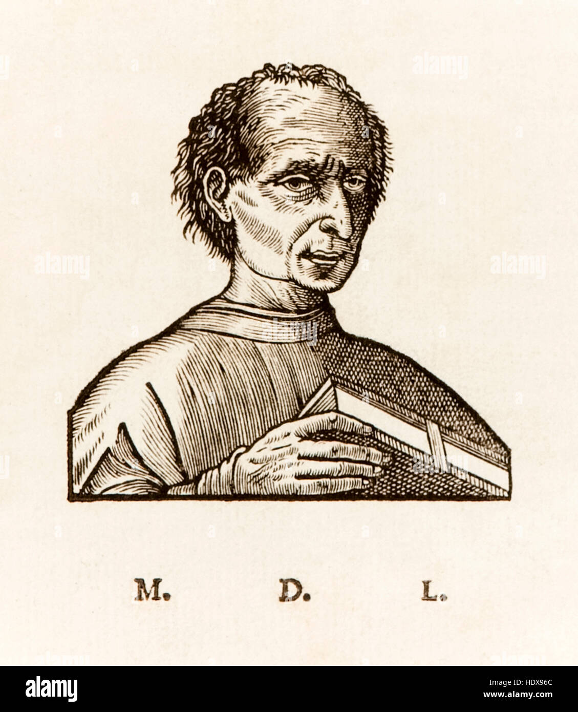 Niccolò Machiavelli (1469-1527) écrivain politique de la Renaissance italienne, gravure sur bois portrait de 1550 édition de "Le Prince". Voir la description pour plus d'informations. Banque D'Images