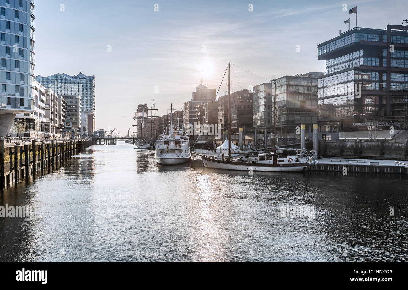 Coucher du soleil à Hafencity HDR Banque D'Images