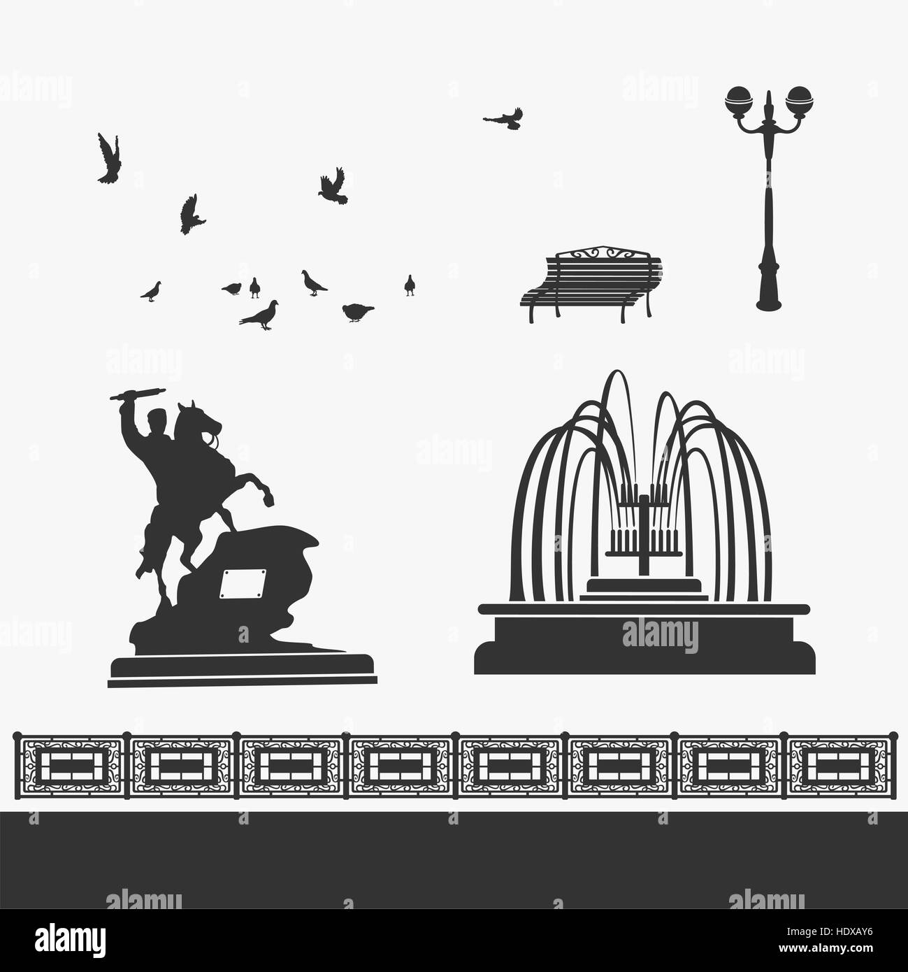 Parc de la ville, monuments et signes Illustration de Vecteur