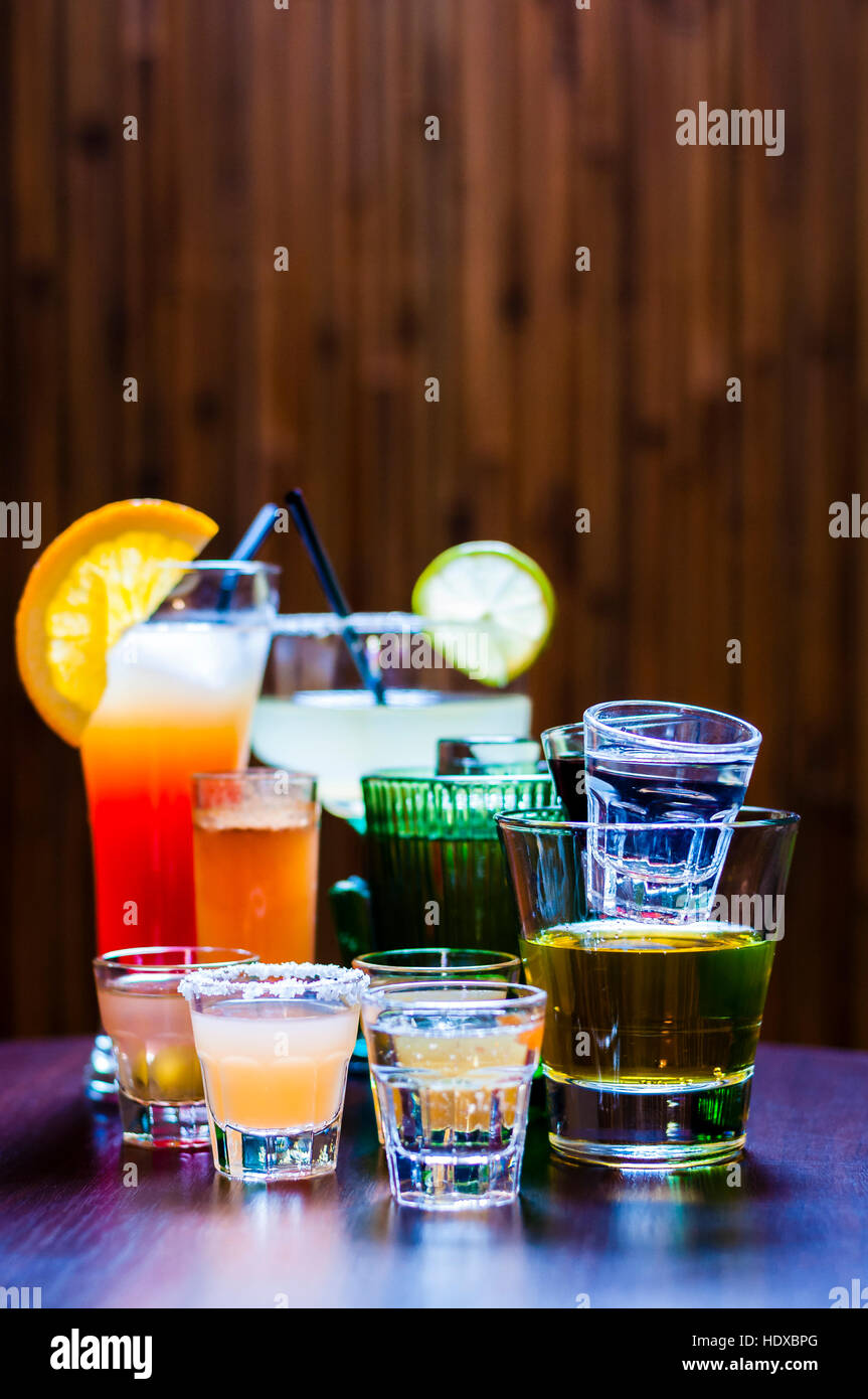 Ensemble de divers cocktails Tequila Banque D'Images