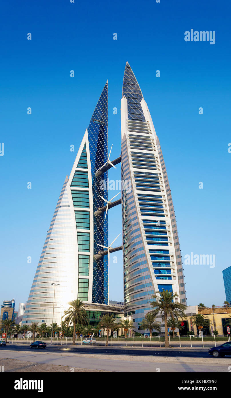 World trade center monument moderne gratte-ciel dans le centre de la ville de Manama Bahrain Banque D'Images