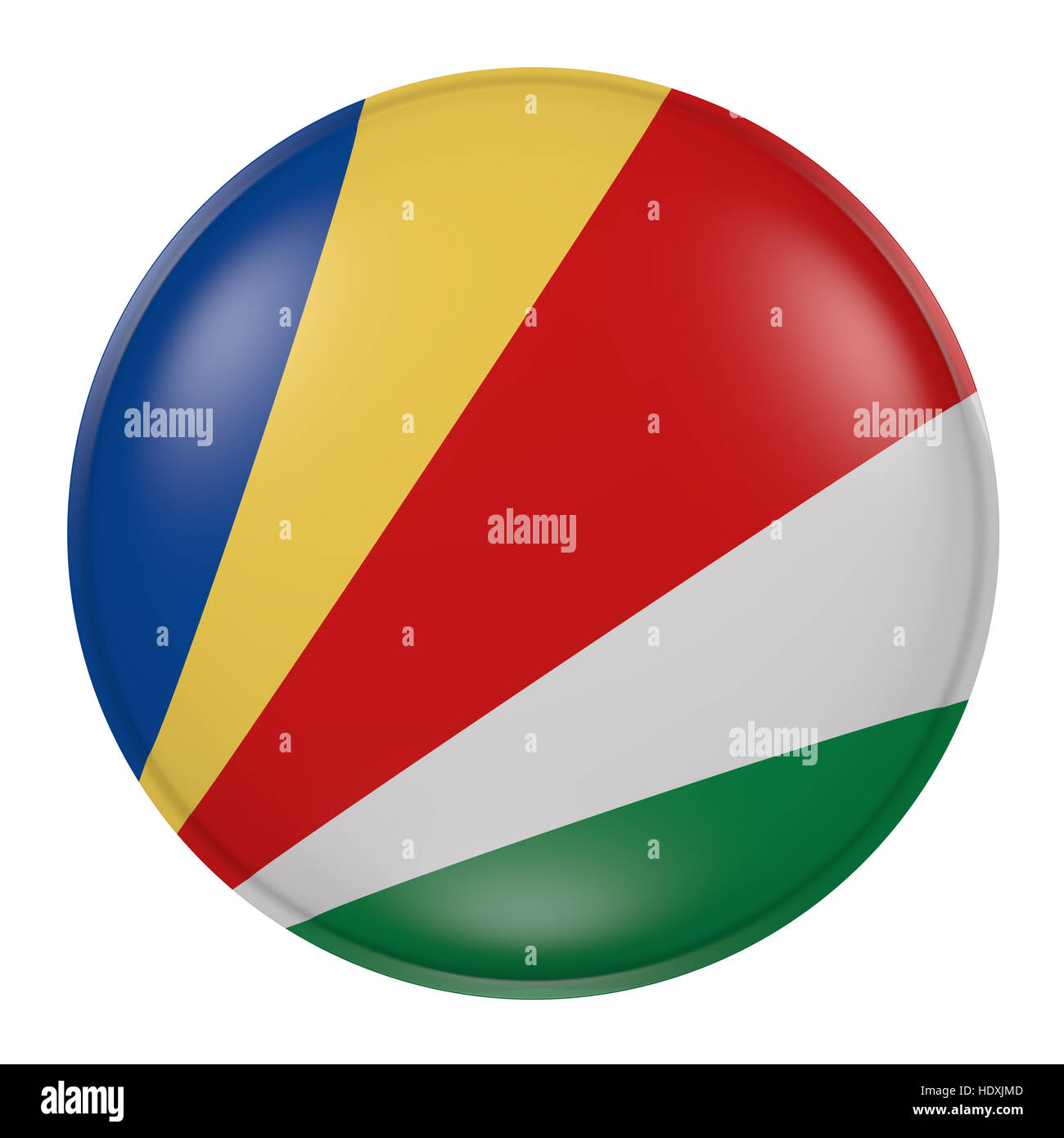 Le rendu 3D d'un drapeau des Seychelles sur un bouton Banque D'Images
