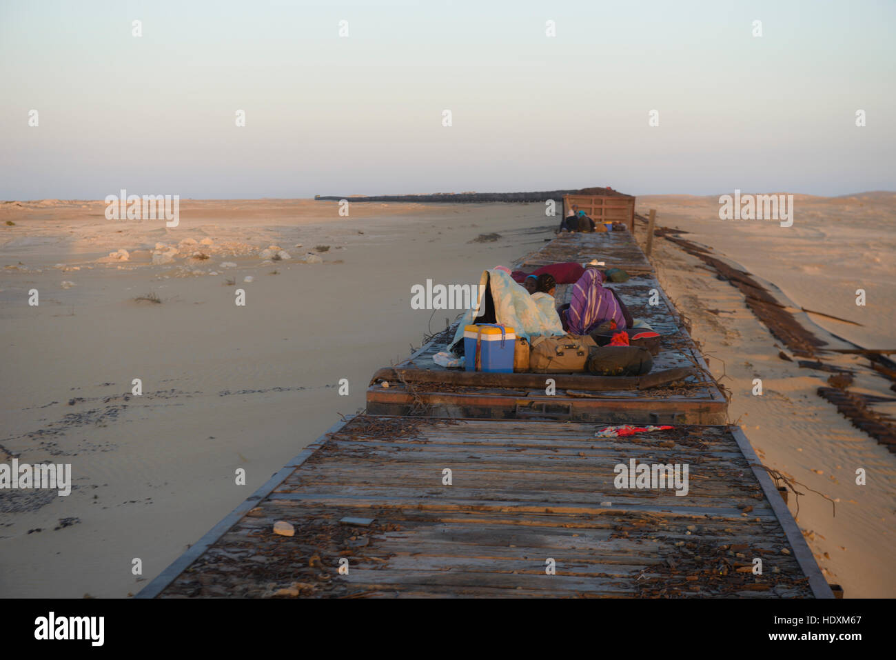 Le train le plus long au monde fonctionnant à partir d'Nouadibhu Zerouat, Mauritanie, Banque D'Images