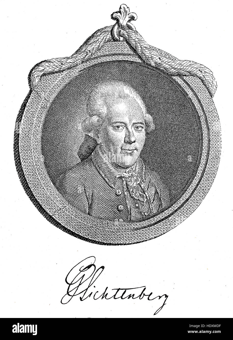 Georg Christoph Lichtenberg, 1742-1799, un mathématicien allemand et le premier professeur de physique expérimentale à l'époque des lumières, gravure sur bois de l'année 1882, l'amélioration numérique Banque D'Images