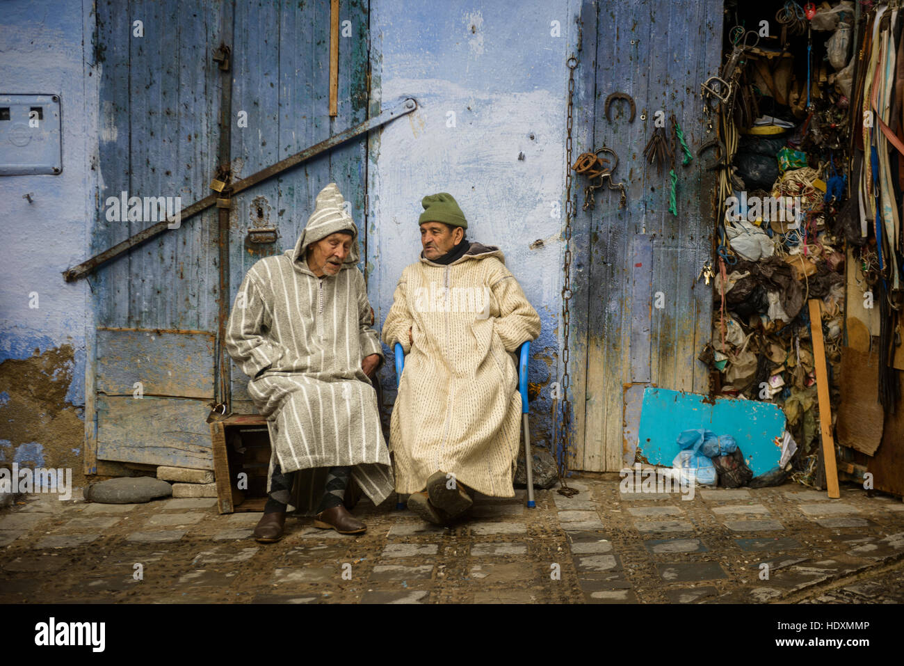 Rues et ruelles de la médina de Chefchaouen, Maroc Banque D'Images
