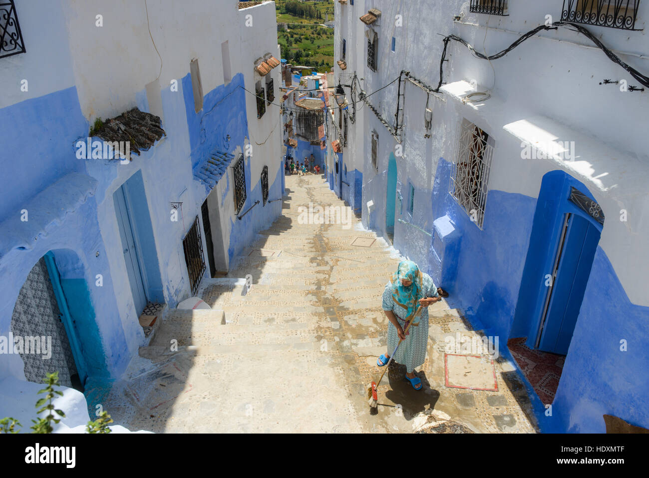 Rues et ruelles de la médina de Chefchaouen, Maroc Banque D'Images