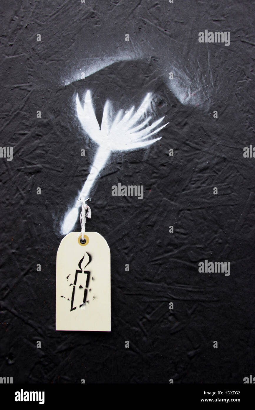 La Journée des droits de l'homme Amnesty International street art. Banque D'Images
