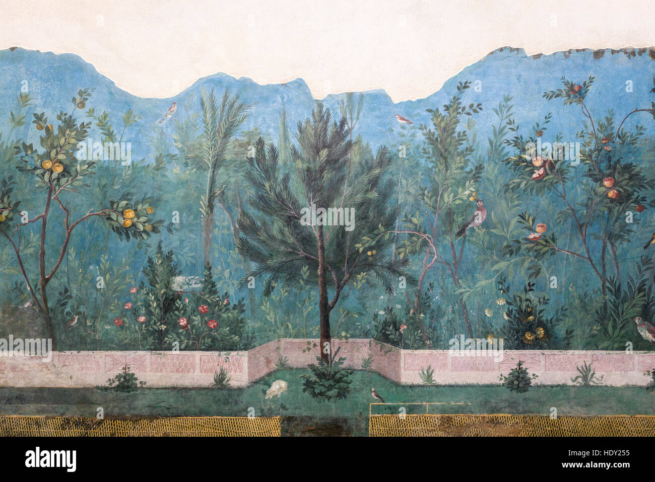 Rome. L'Italie. Fresque représentant des scènes d'un jardin de la Villa Livia, 1C ANNONCE, Palais Massimo alle Terme, Museo Nazionale Romano. Banque D'Images