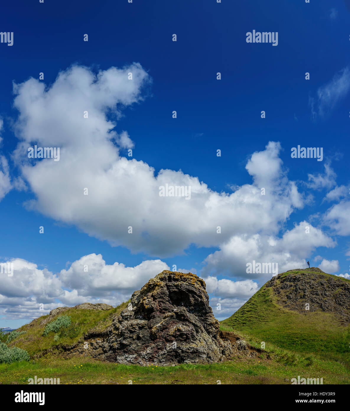 L'été, Skutustadagigar pseudo cratères, zone Skutustadir, le lac Myvatn, le nord de l'Islande Banque D'Images
