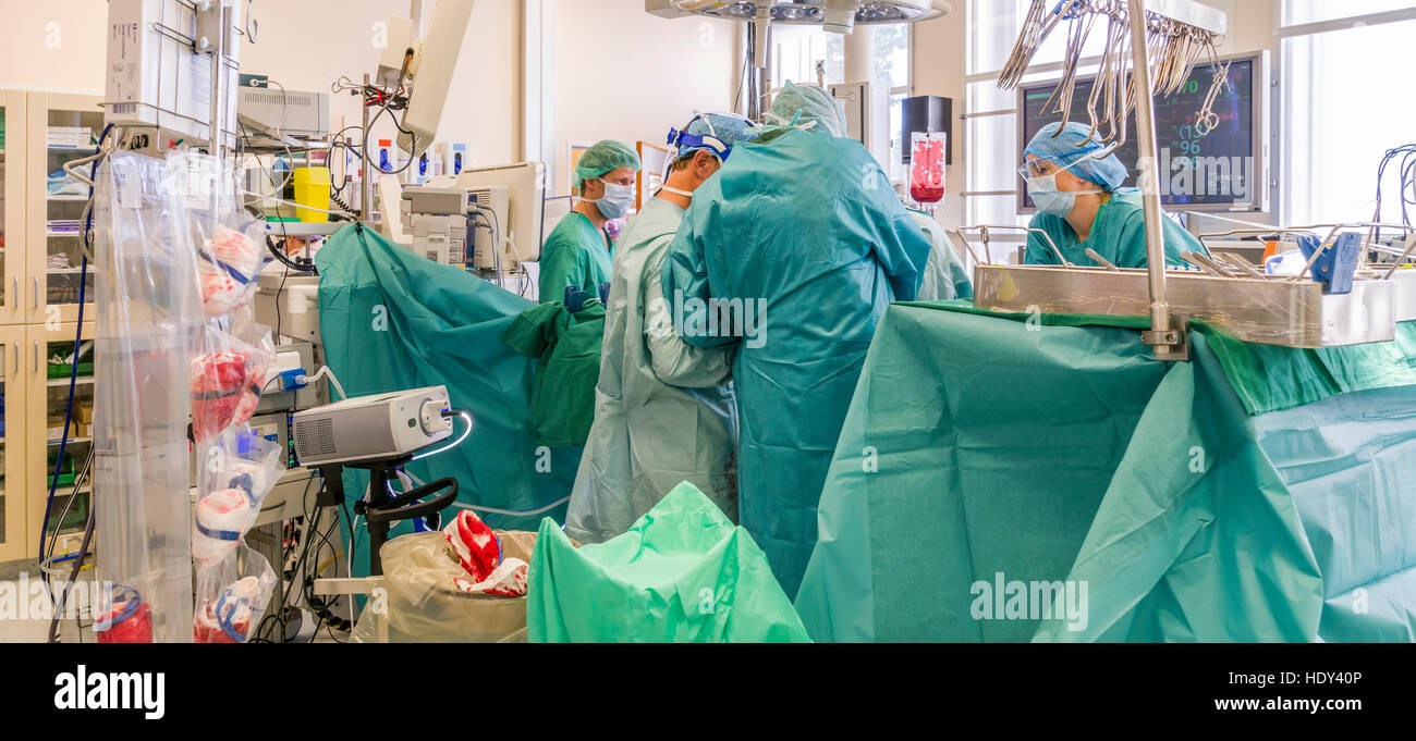 Surgeons-Heart chirurgie de remplacement valvulaire, salle d'opération, Reykjavik, Islande Banque D'Images