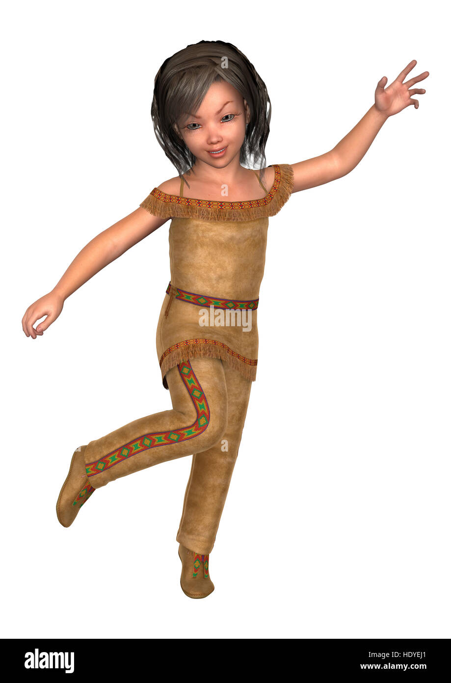 Le rendu 3D d'un Native American girl dancing isolé sur fond blanc Banque D'Images
