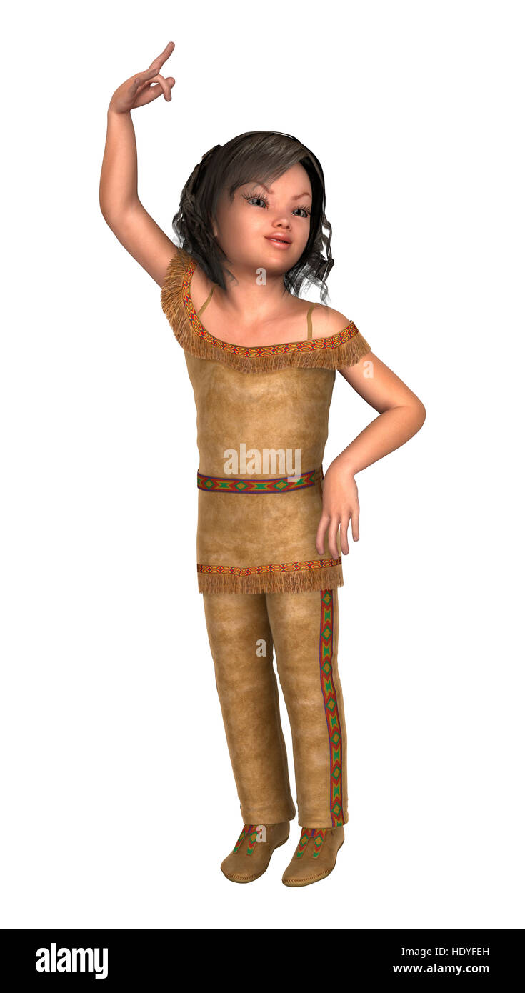Le rendu 3D d'un Native American girl dancing isolé sur fond blanc Banque D'Images