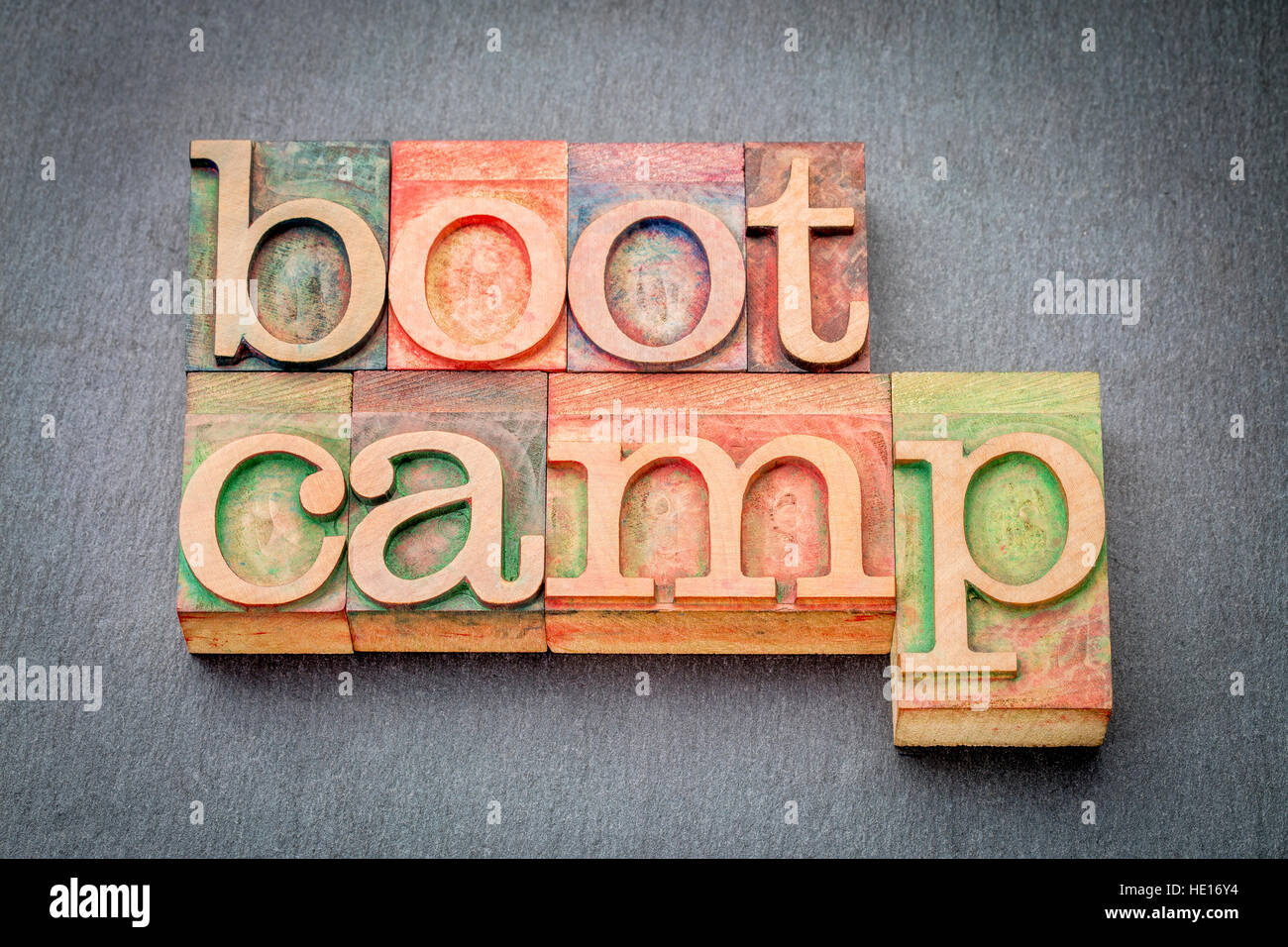 Résumé en Word boot camp type de bois letterpress - concept de formation Banque D'Images