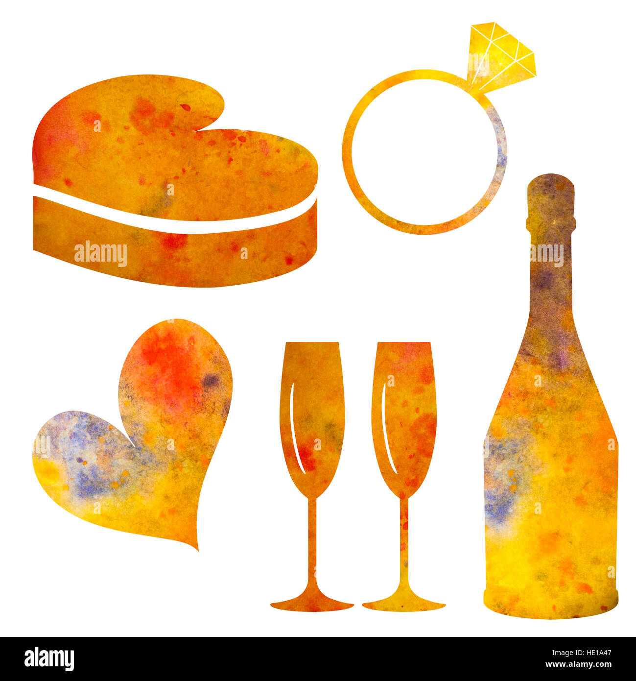 Ensemble d'éléments d'aquarelle pour la Saint-Valentin ou pour mariage. Pour les cartes postales, décoration. Banque D'Images