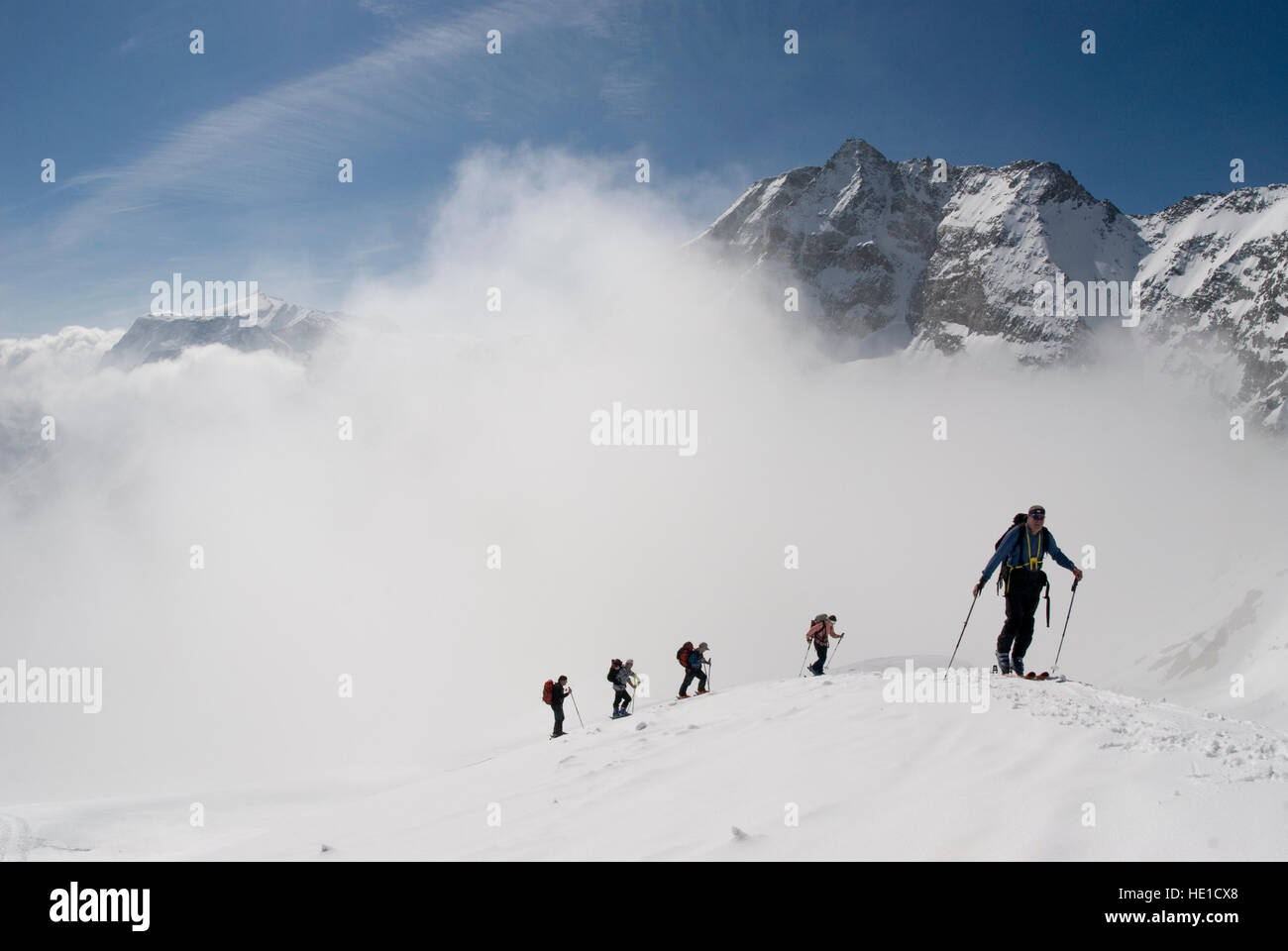 Tour de ski, Mt. Sonnblick, 3105 m, à l'arrière, Rauris, Parc National du Hohe Tauern, l'Autriche, Europe Banque D'Images