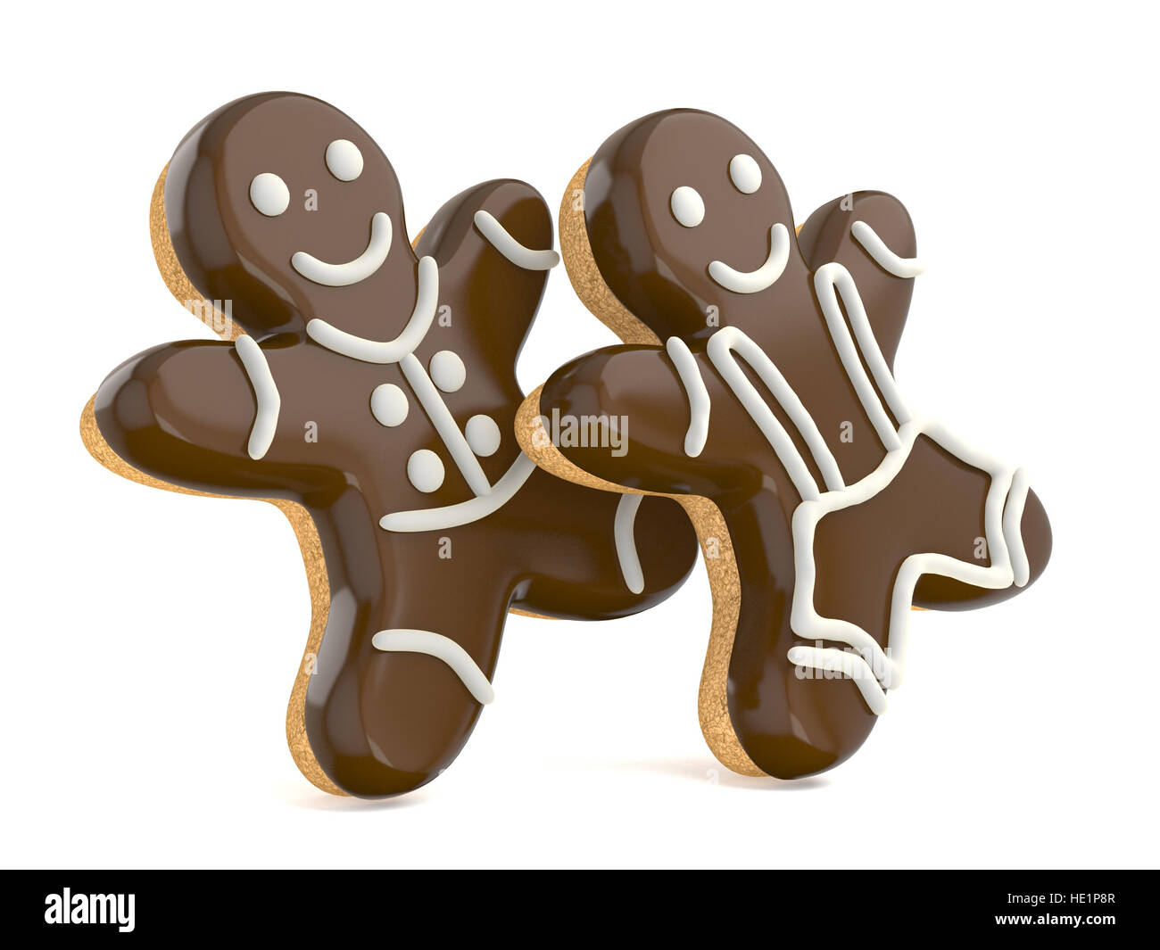 Smiling gingerbread men. Rendu 3D illustration isolé sur fond blanc Banque D'Images