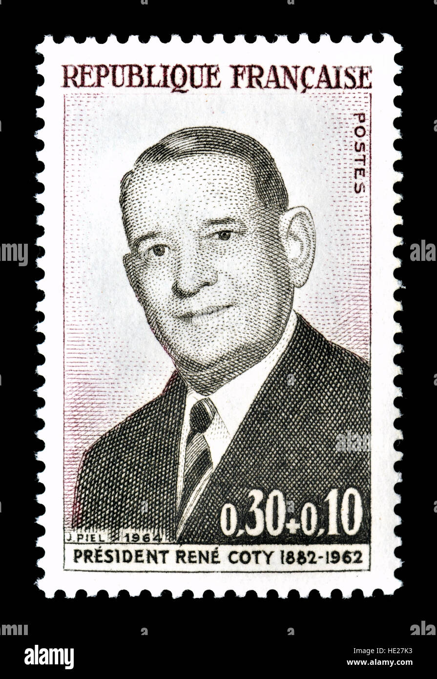 Timbre-poste français (1964) : René Jules Gustave Coty (1882 - 1962)  Président de la France de 1954 à 1959. Deuxième et dernier président de la  quatrième Photo Stock - Alamy