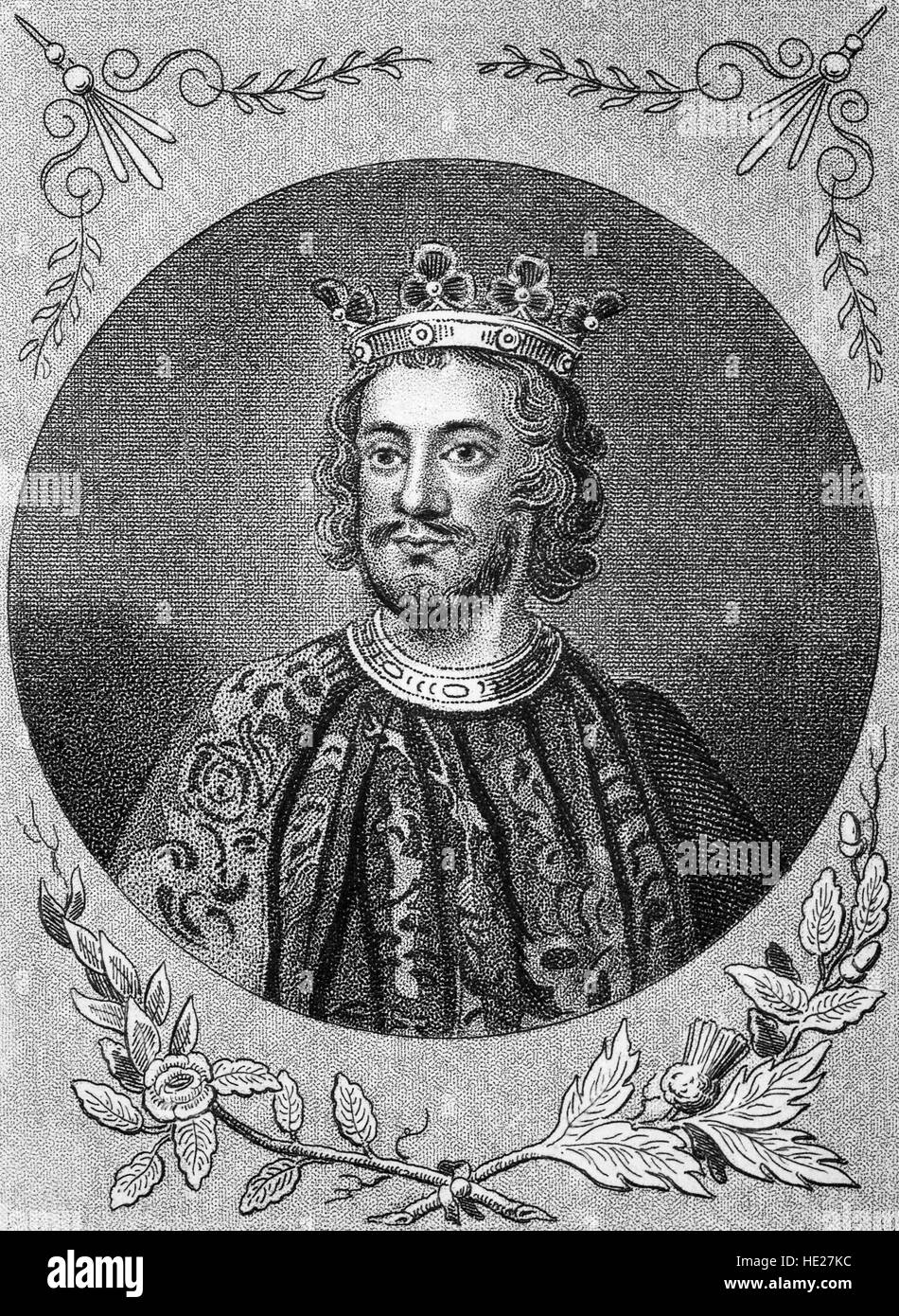 Le roi Jean (1166 - 1216), également connu sous le nom de Jean Sans Terre, était le plus jeune des cinq fils du roi Henri II d'Angleterre et d'Aliénor d'Aquitaine qui devint roi à la suite du décès de Richard I en 1199. Banque D'Images