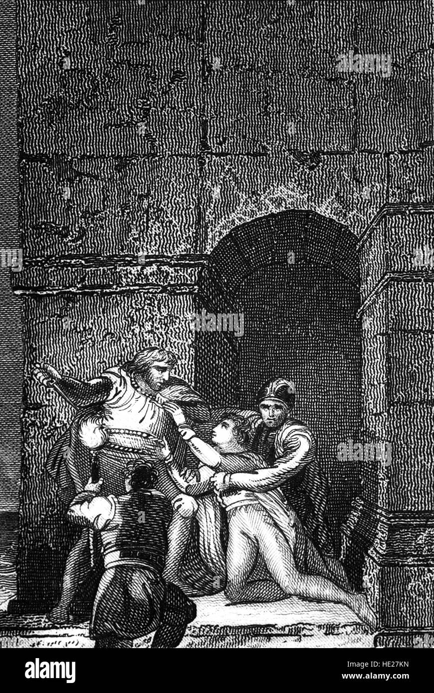 En 1190, le Prince Arthur (1187 - 1203) a été désigné héritier du trône d'Angleterre et son territoire français par son oncle, Richard I. L'intention étant qu'Arthur allait réussir Richard de préférence à Richard's jeune frère Jean. Cependant, Arthur a été capturé par le roi Jean et emprisonnés dans le château de Rouen, où il a été assassiné et jeté dans la Seine. Banque D'Images