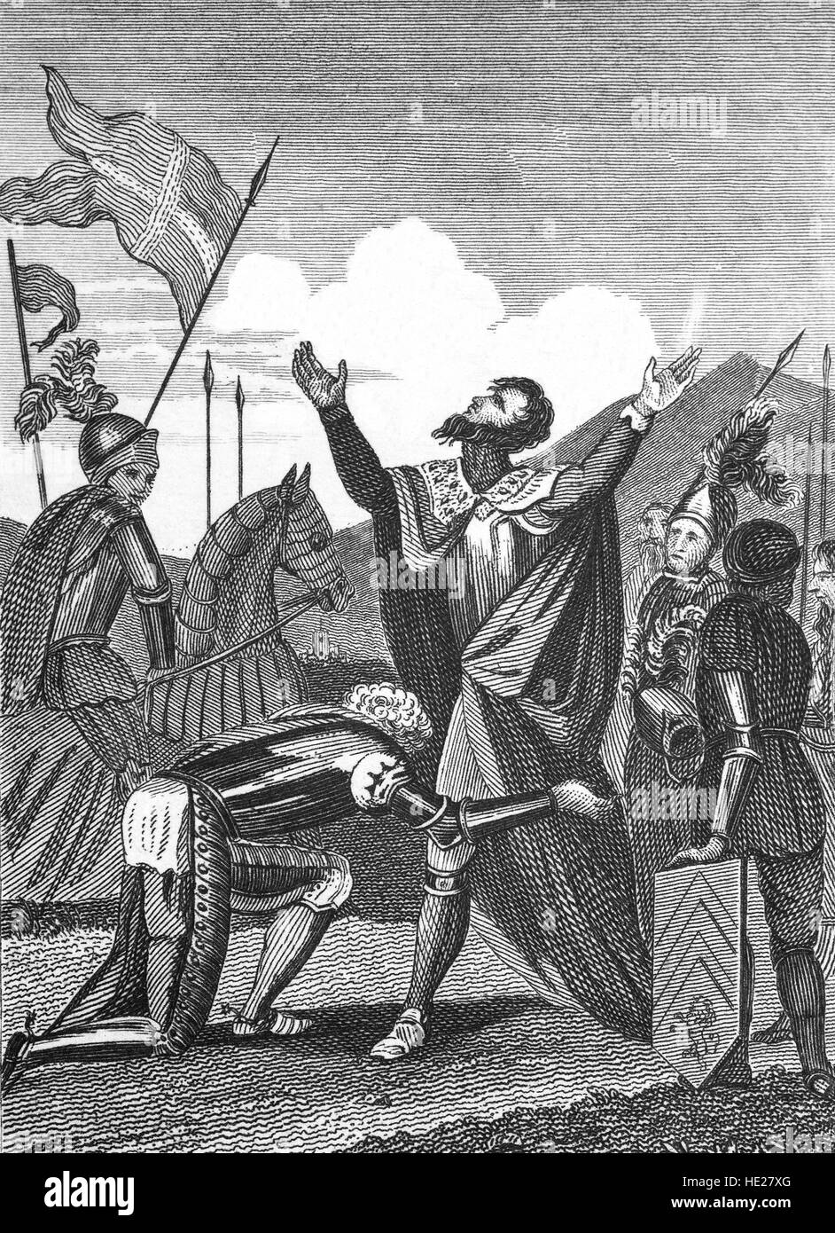 Édouard de Woodstock (1330 - 1376), appelé le Prince Noir, est le fils aîné du roi Édouard III à qui il a rendu hommage à la suite de la bataille de Crécy (1346) et la victoire anglaise au cours de la phase d'Edwardian la Guerre de Cent Ans. Banque D'Images