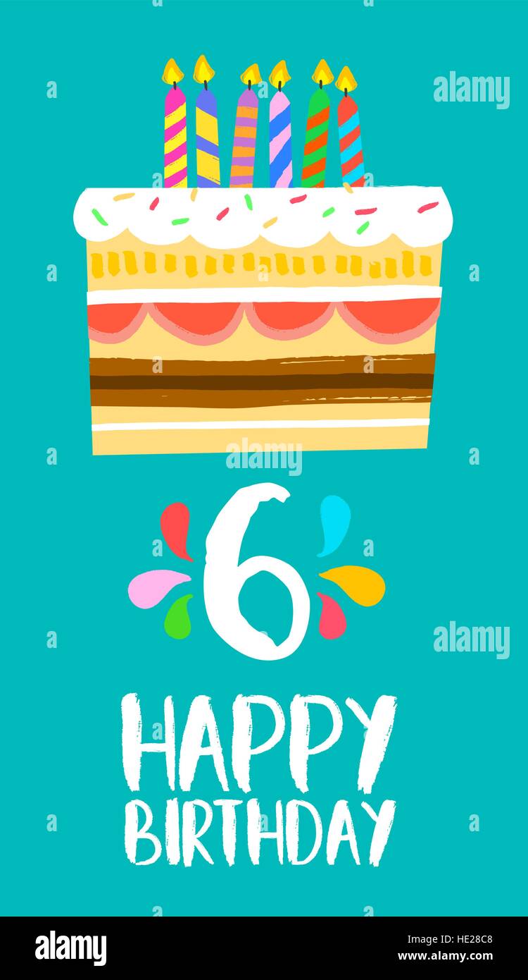 Joyeux Anniversaire Numero 6 Carte De Souhaits Pour Six Ans En Fun Art Style Avec Gateau Et Bougies Invitation D Anniversaire De Felicitations Ou De Celebrations Image Vectorielle Stock Alamy