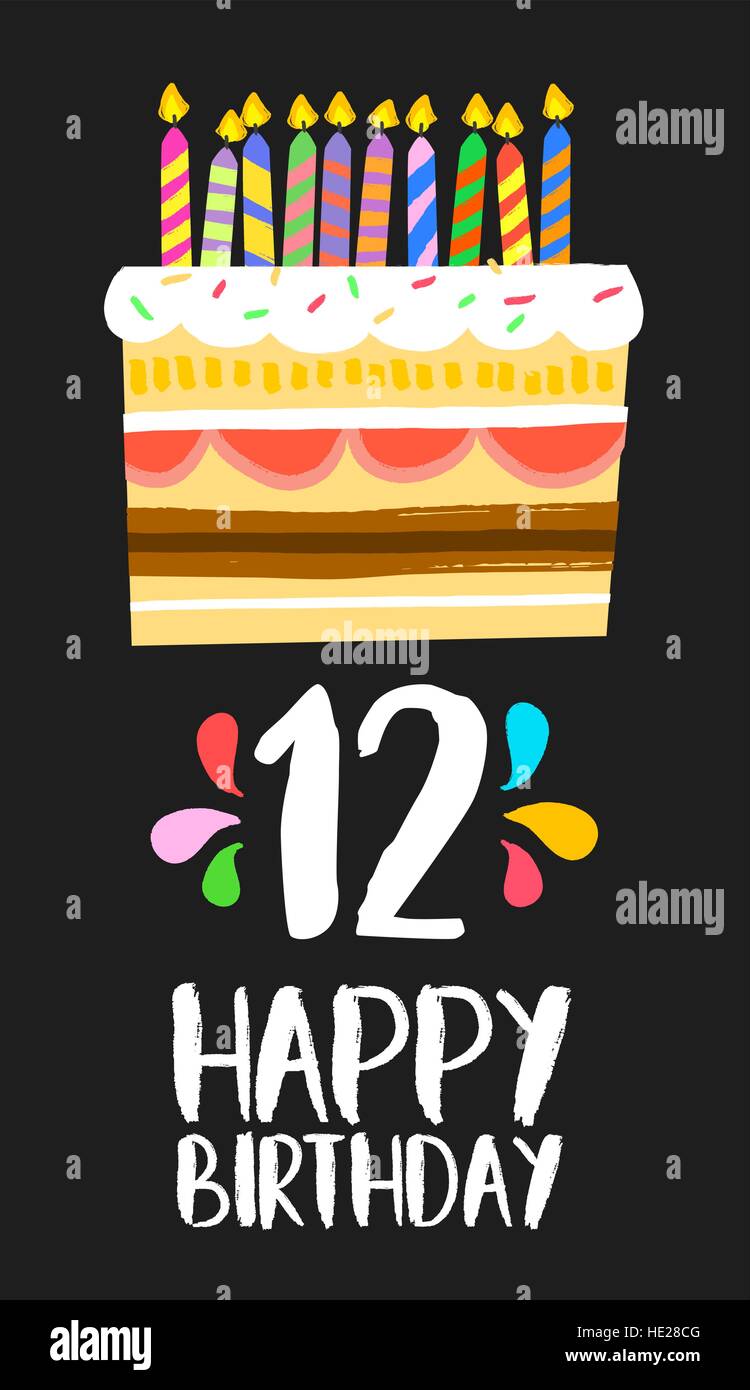 Joyeux Anniversaire Numero 12 Cartes De Vœux Pendant Douze Ans Dans Fun Art Style Avec Gateau Et Bougies Invitation Anniversaire Felicitations Image Vectorielle Stock Alamy