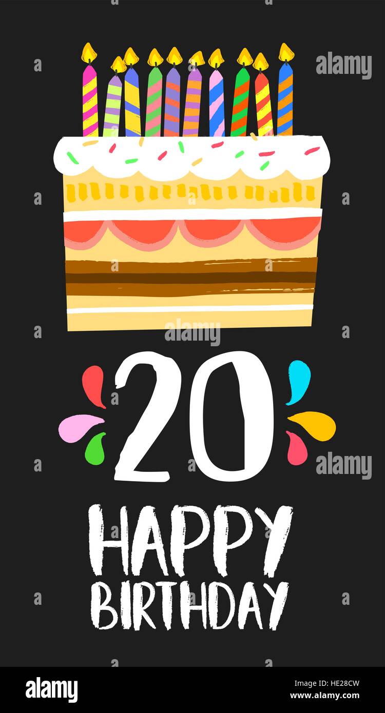 Joyeux Anniversaire Numero Carte De Souhaits Pour Vingt Ans De Fun Art Style Avec Gateau Et Bougies Invitation D Anniversaire De Felicitations Ou Celebratio Image Vectorielle Stock Alamy