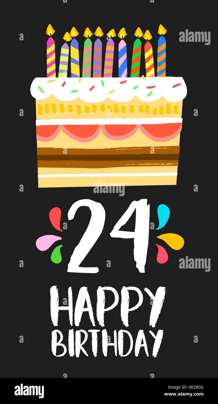 Joyeux Anniversaire Numero 24 Cartes De Vœux Pendant Vingt Quatre Ans De Fun Art Style Avec Gateau Et Bougies Invitation Anniversaire Felicitations Image Vectorielle Stock Alamy