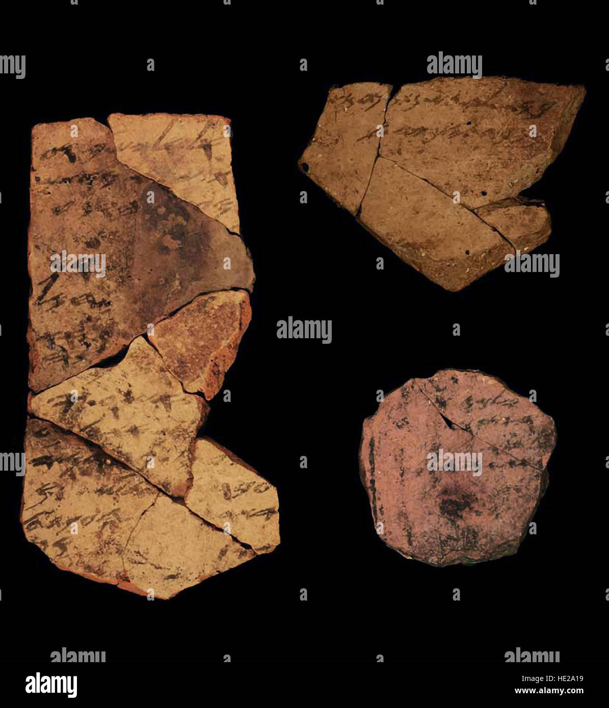 6024. L'hébreu ostracons trouvés dans la forteresse datant c. 600 AV. Banque D'Images