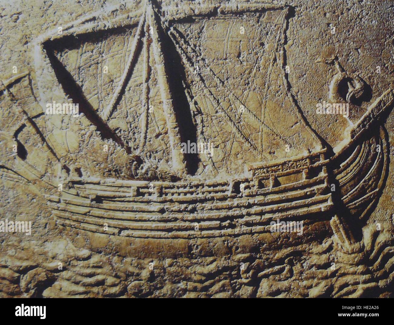 Navire marchand phénicien datant de la sculpture sur pierre, ch. 1st. C. AD. Banque D'Images