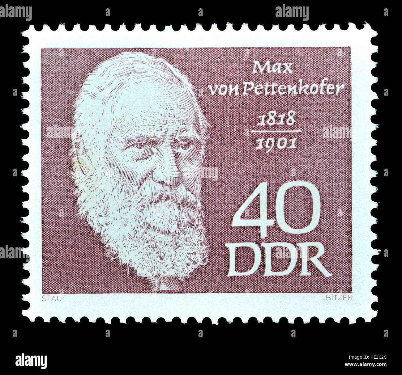 Timbre de l'Allemagne de l'Est (1968) : Max Joseph von Pettenkofer (1818 - 1901) chimiste et hygiéniste Bavarois Banque D'Images