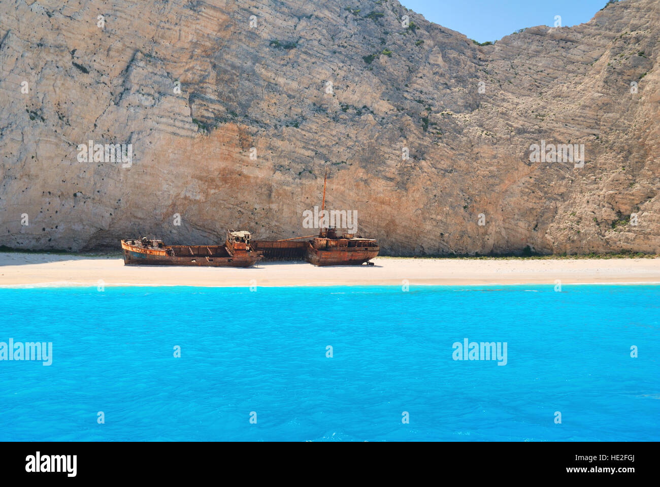 Plage de Navagio avec naufrage sur l'île de Zakynthos Grèce Banque D'Images