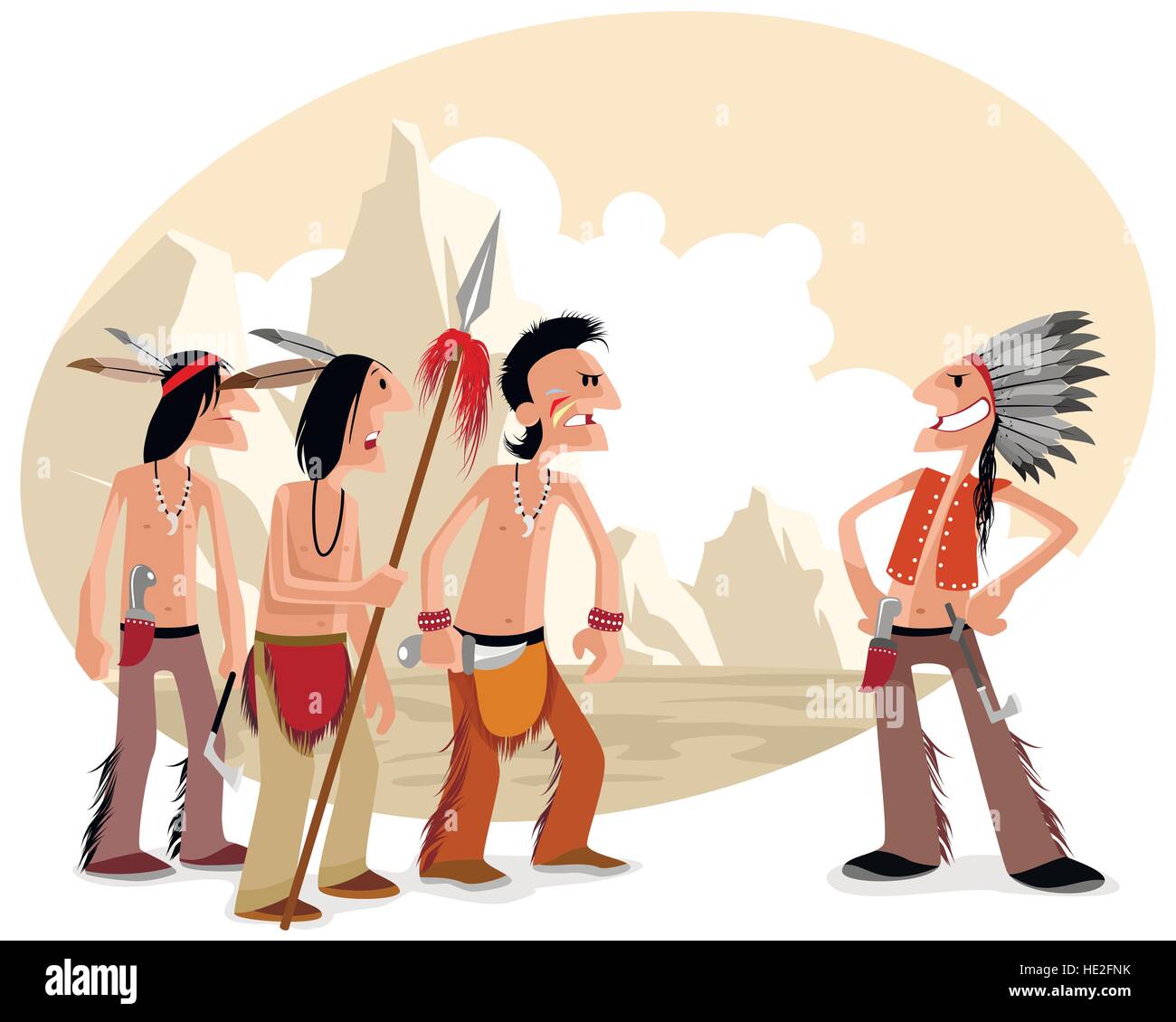 Vector illustration d'un quatre indiens dans la région des prairies Illustration de Vecteur