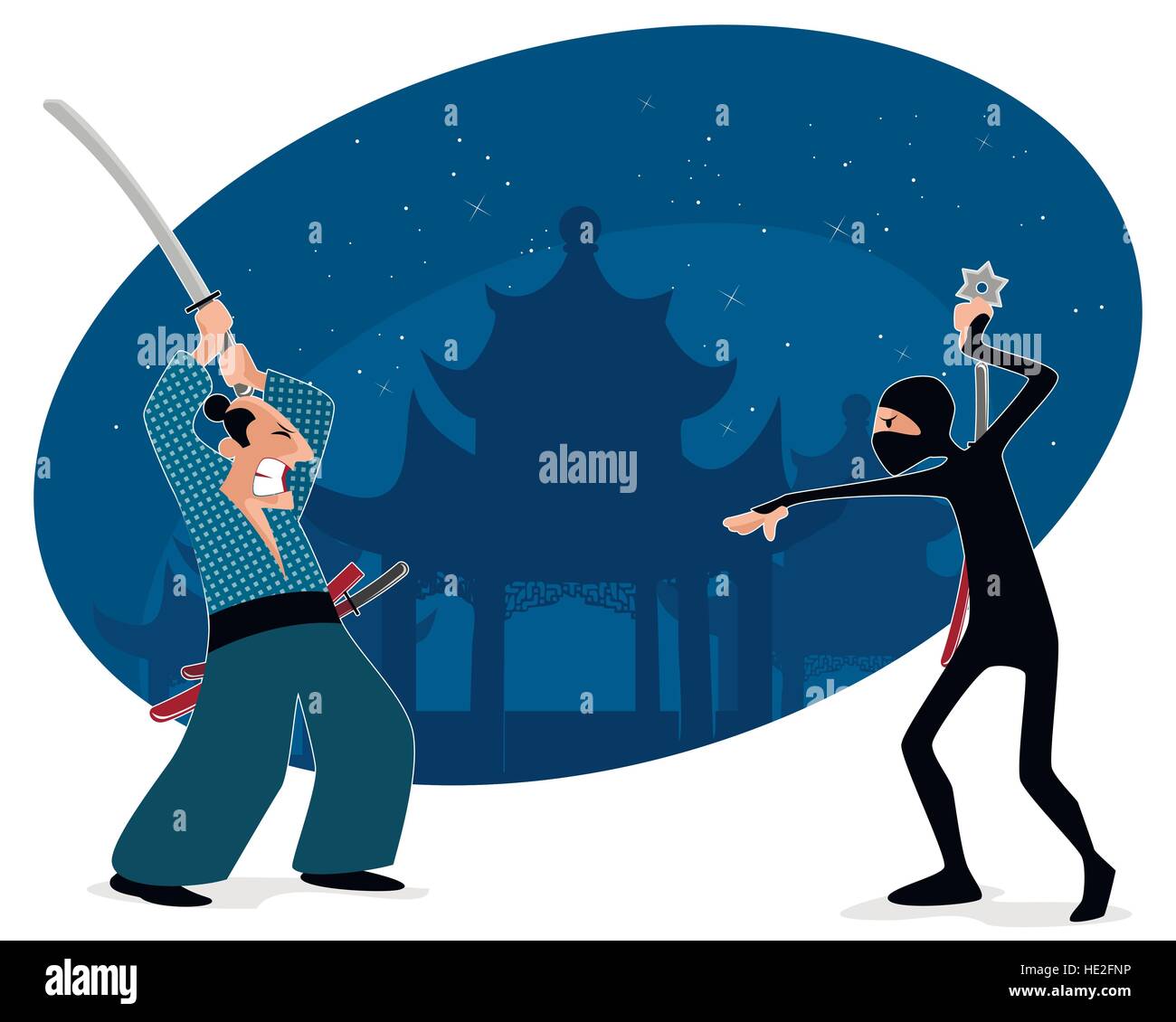 Vector illustration d'un samouraï vs ninja Illustration de Vecteur