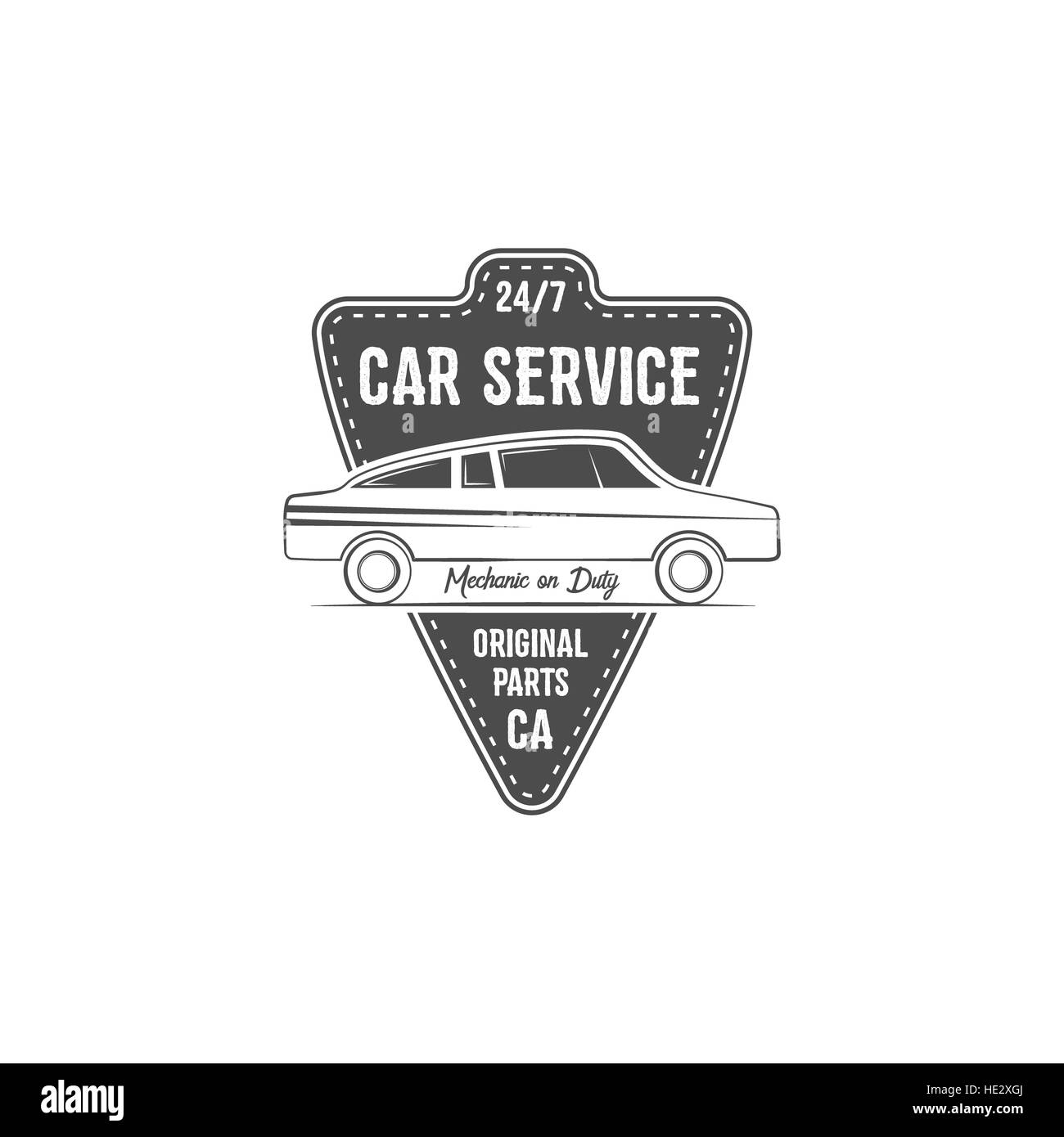 Vintage car la conception de l'étiquette de service. Emblème de l'automobile en monochrome rétro et typographie éléments. Bon pour tee shirt imprime, logo, station de réparation , insigne. Banque D'Images