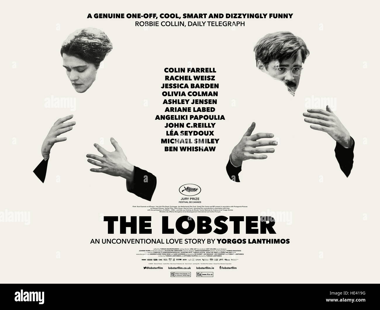 DATE DE SORTIE : Mai 13, 2016 Title : Le homard STUDIO : Sony Pictures Réalisateur : Yorgos Lanthimos Résumé : Dans un futur proche dystopique, les personnes seules, d'après les lois de la ville, sont prises à l'hôtel, où ils sont obligés de trouver un partenaire romantique dans quarante-cinq jours ou sont transformés en bêtes et envoyés au loin dans les bois avec : Rachel Weisz Colin Farrell Poster Art (Crédit : © Sony Pictures Entertainment/Photos/ZUMAPRESS.com) Banque D'Images
