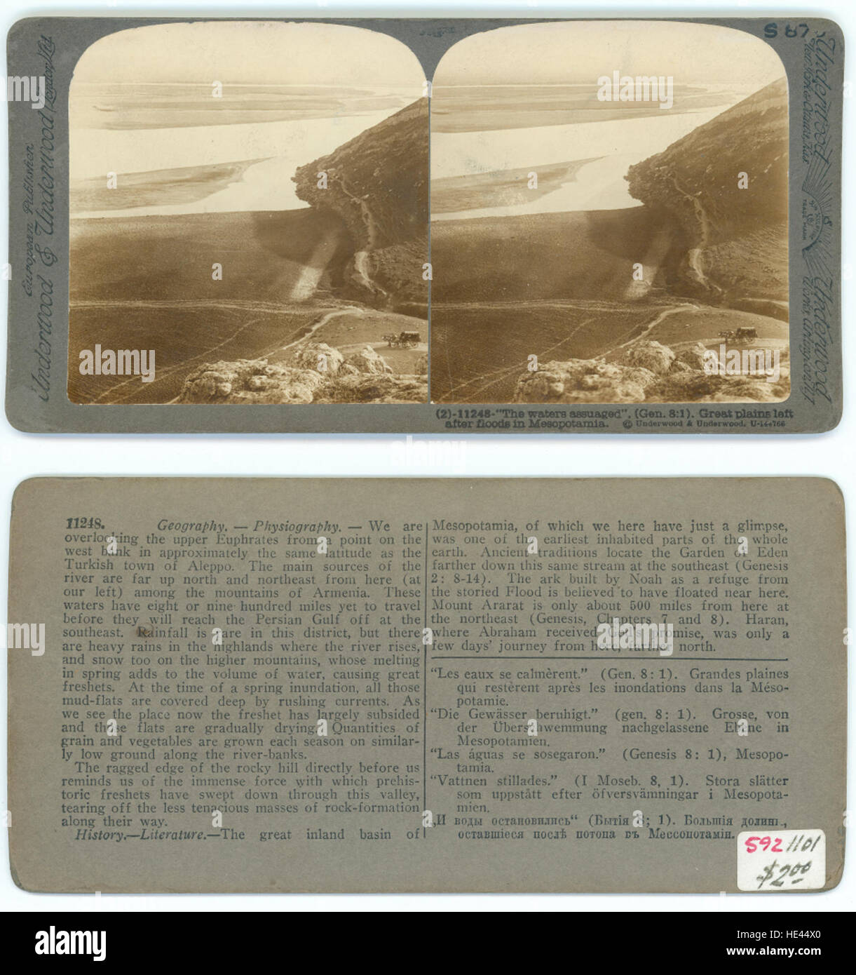 Cette image représente les plaines inondables laissées derrière elles par le recul des eaux après une inondation majeure, se référant peut-être au récit biblique des inondations dans Genèse 8 :1. Il capture les vastes plaines vidées du moyen-Orient, en particulier le long de l'Euphrate. Banque D'Images