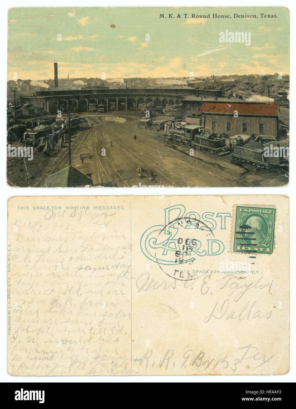 La M K & T Round House à Denison, Texas, était une structure importante pour le Missouri-Kansas-Texas Railroad, avec des locomotives à vapeur et jouant un rôle clé dans l'histoire du chemin de fer au début du XXe siècle. Banque D'Images