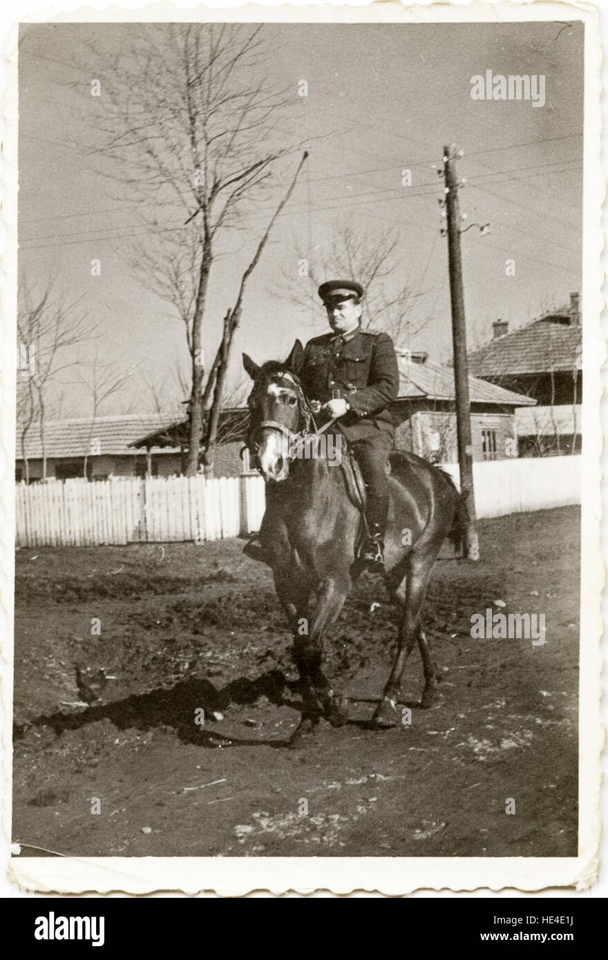 Ion Lupașteanu en uniforme de milice, à cheval, collection personnelle Păslaru Bogdan Cosmin, Archives Costica Acsinte, Ialomita, Roumanie Banque D'Images