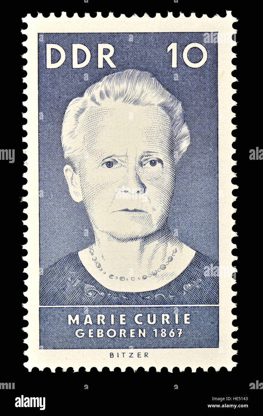 Timbre de l'Allemagne de l'Est (1967) : Marie Curie (née Maria Sklodowska Héritage : 1887-1934) naturalisé français et polonais-physicien et chimiste... Banque D'Images