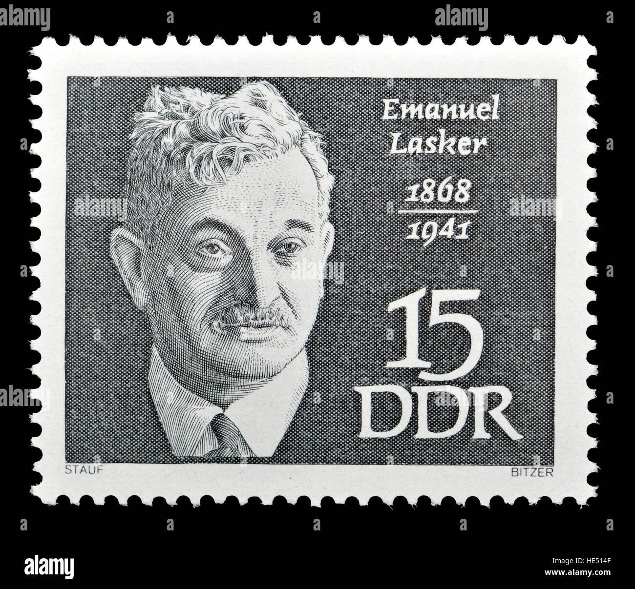 Timbre de l'Allemagne de l'Est (1968) : Emanuel Lasker (1868 - 1941), joueur d'échecs allemand, mathématicien et philosophe - Champion du Monde d'échecs pendant 27 ans Banque D'Images