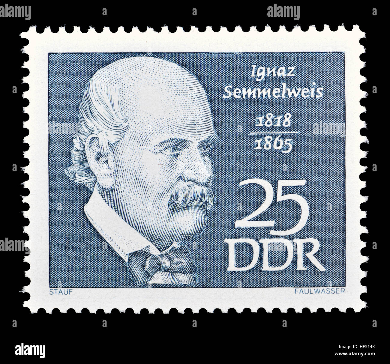 Timbre de l'Allemagne de l'Est (1968) : Ignaz Philipp Semmelweis Ignác Fülöp Semmelweis (1818 - 1865) ; médecin hongrois d'origine allemande... Banque D'Images