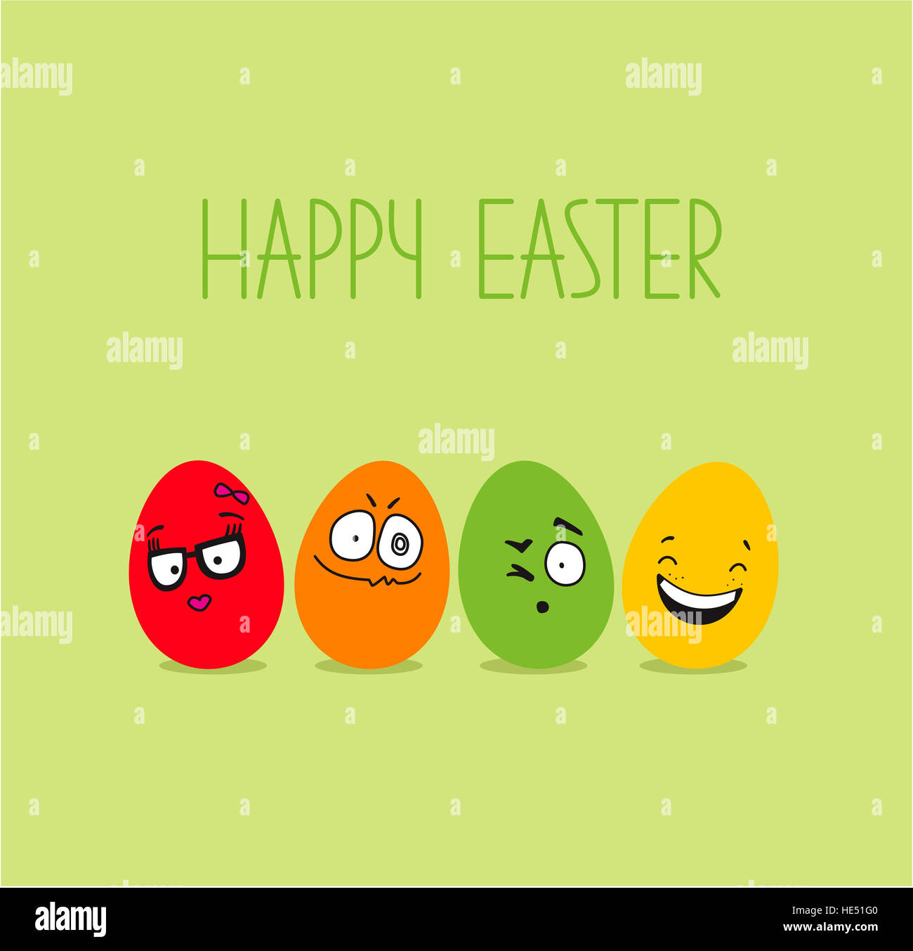 Joyeuses Pâques - carte de souhaits avec oeufs gaie Banque D'Images