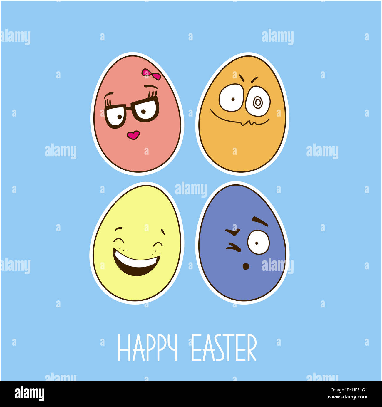 Joyeuses Pâques - carte de souhaits avec oeufs gaie Banque D'Images