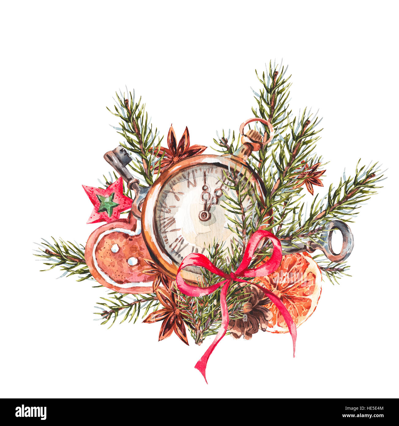 Aquarelle illustration de Noël avec gingerbread cookies et p Banque D'Images