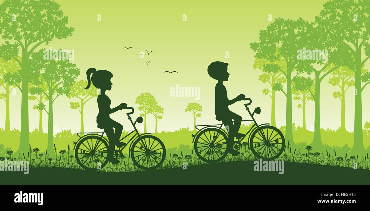 Deux personnes monter un vélo à travers la campagne Illustration de Vecteur