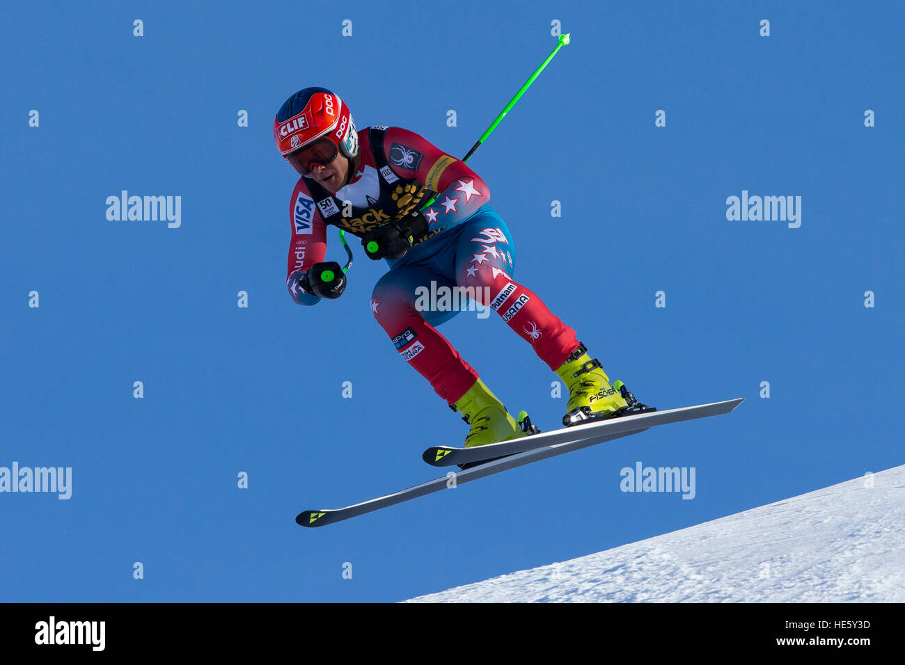 Val Gardena, Italie 17 décembre 2016. Steven Nyman (Usa) qui se font concurrence sur les AUDI FIS Ski World Cup Men's downhill Race sur la piste Saslong bien sûr dans les montagnes des Dolomites. Credit : Mauro Dalla Pozza/Alamy Live News Banque D'Images